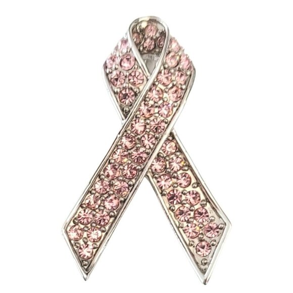 Givenchy Silver Tone Pink Rhinestone Ribbon Pin Brooch, Signed M527 - Picture 1 of 8